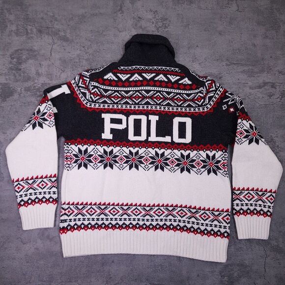 POLO Ralph Lauren Fair Isle Wool Blend Sweater Shawl Collar Mens XL Christmas - Picture 2 of 8